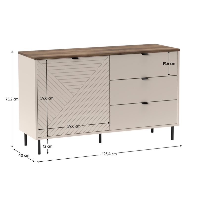 Komoda, 125cm, kombinovaná, kašmír, dub castello, EYCO 1D3S