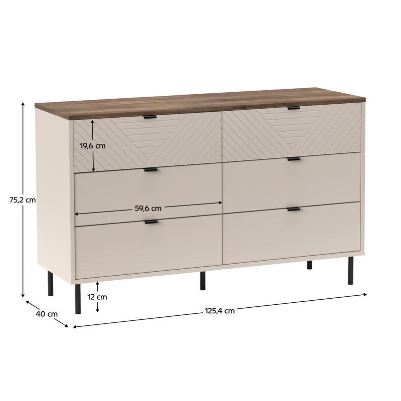 Komoda, 125cm, zásuvková, kašmír, dub castello, EYCO 6S