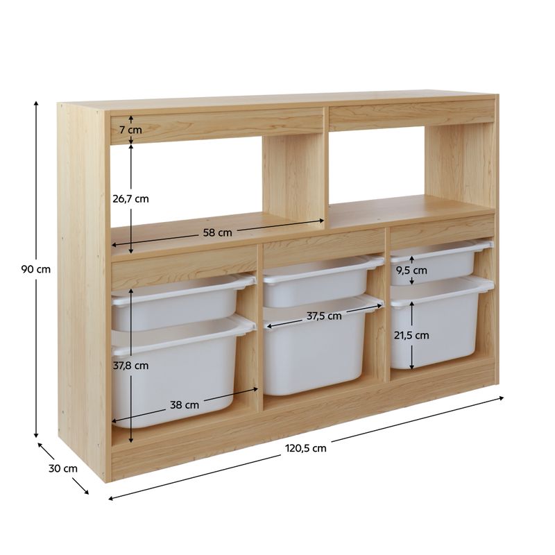 Organizér s úložnými boxami, 120cm, dub, biely, TRIVIX
