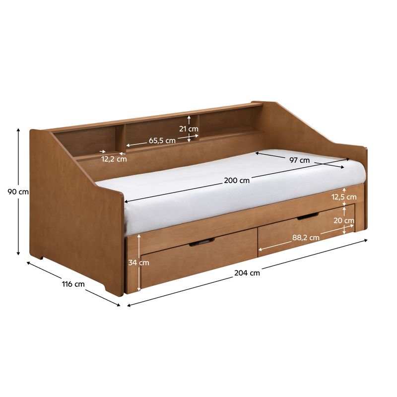 Rozkladacia posteľ s úložným priestorom, 90-180x200, dub, MONETA
