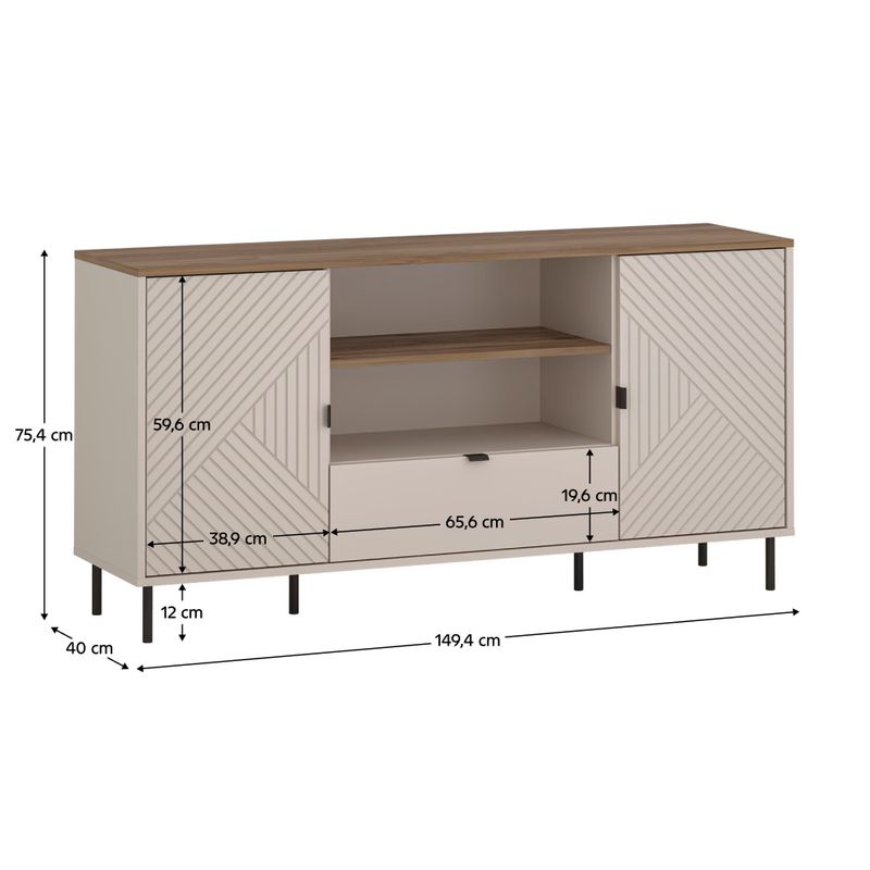 TV stolík, 149cm, kašmír, dub castello, EYCO 2D1S/150