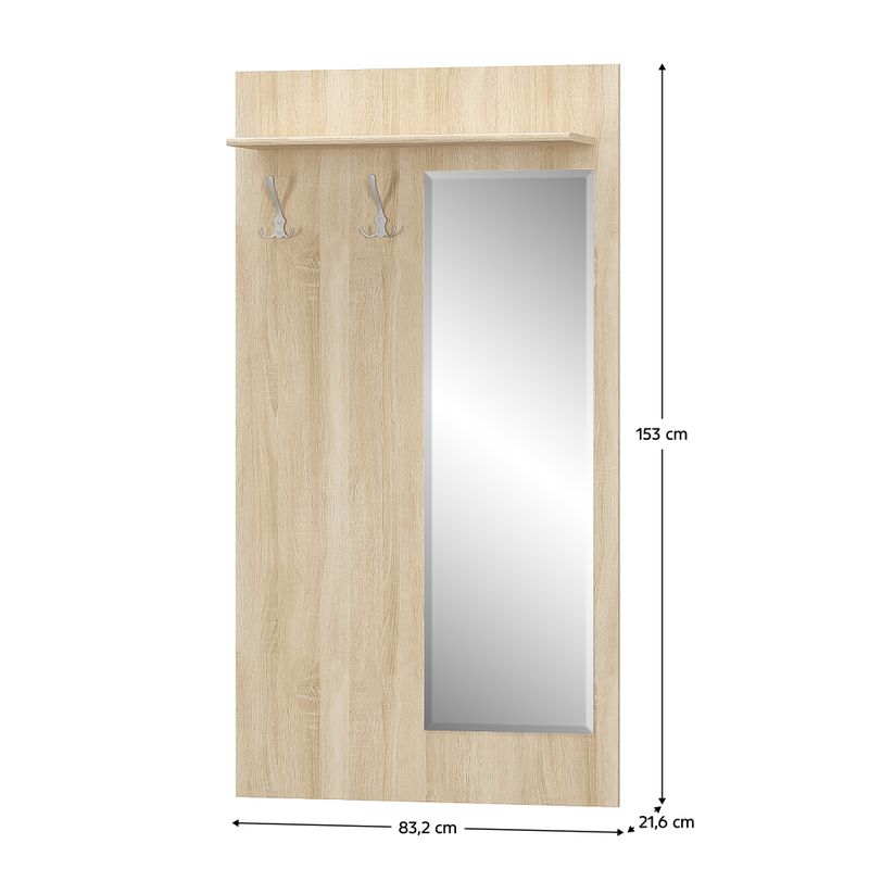 Vešiakový panel so zrkadlom, 83cm, dub sonoma, TEYO