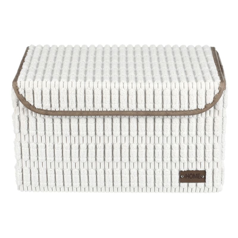 Kôš regálový, polyester a papier, veko na suchý zips, farba biela