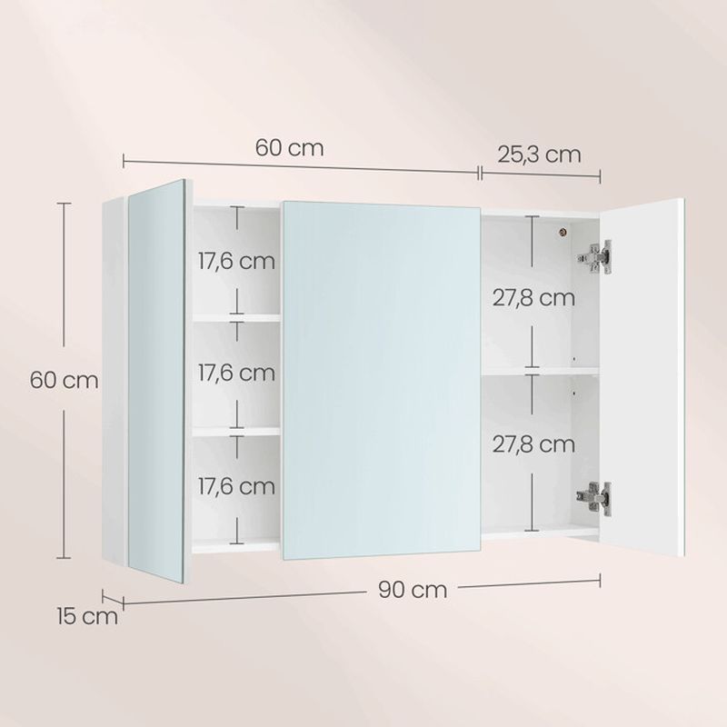 Zrkadlová skrinka 90x60cm, MDF biela, AZR-E1132 WT
