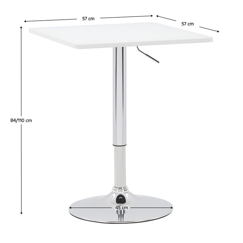 Barový stôl, 57cm, s nastaviteľnou výškou, biely, FLORIAN 3 NEW