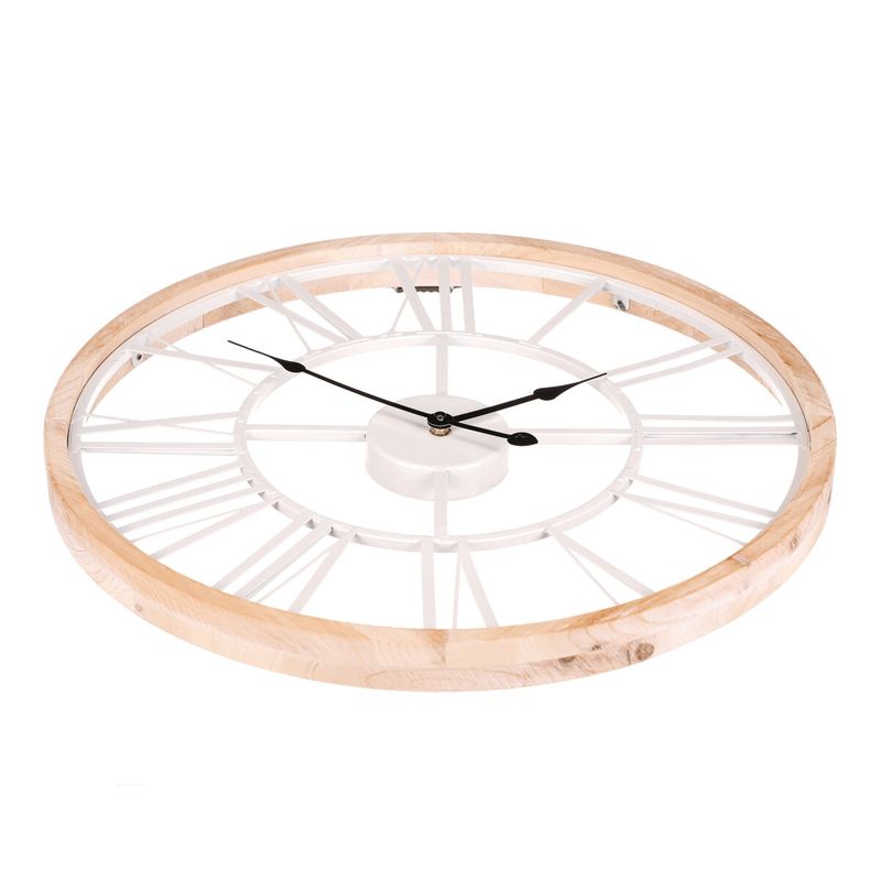 Hodiny nástenné, priemer. 50 cm, kov a drevený rám, biele rímske číslice, HW4008