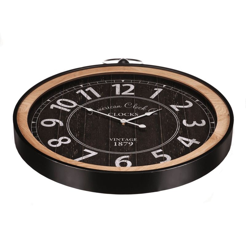 Hodiny nástenné, pr. 58 cm, kov a drevo, štýl vreckových hodiniek, HW4009