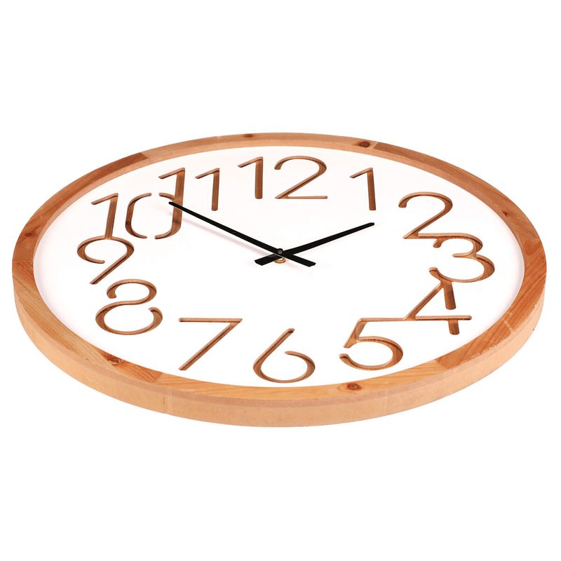 Hodiny nástenné, pr. 60 cm, MDF a drevený rám, biele, HW4015
