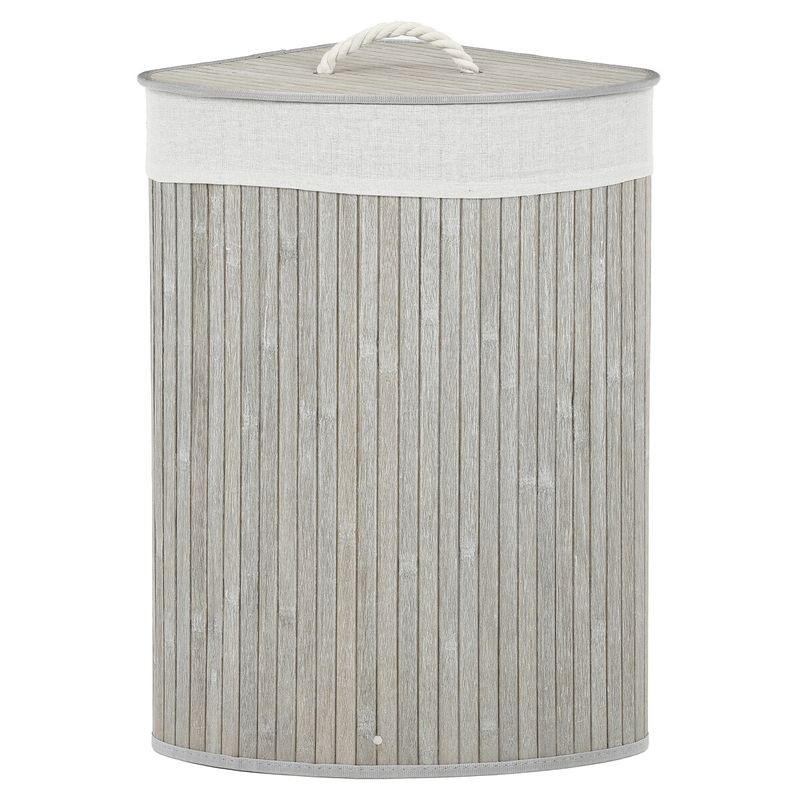 Kôš na prádlo, 35cm, bambusový, rohový s vekom, sivý, DB2002 GREY