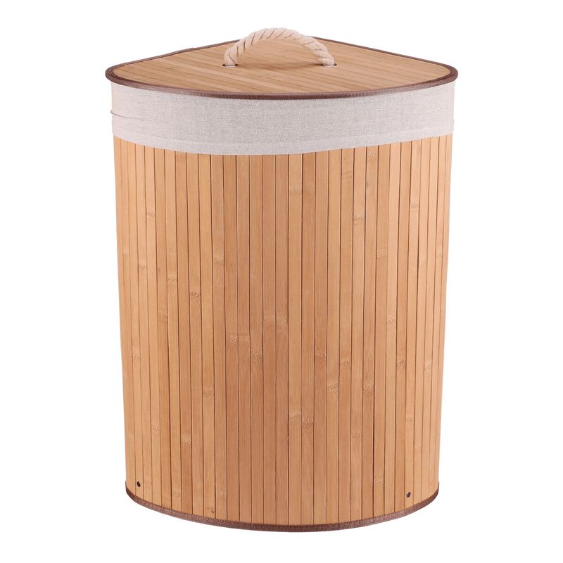 Kôš na prádlo, 35cm, bambusový, rohový s vekom, prírodný, DB2002 NAT