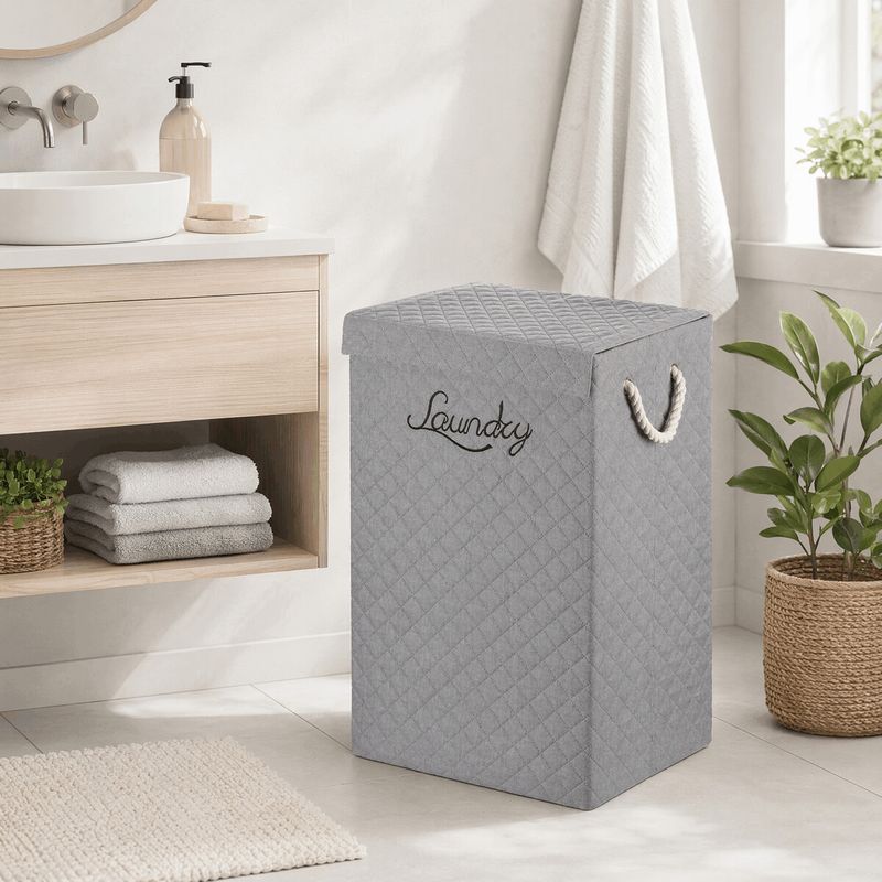 Kôš látkový, krabica s uchami a vekom, vysoký, sivý, DT3002 GREY