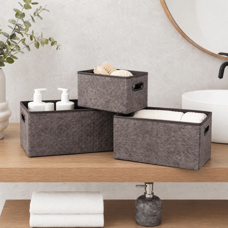 Kôš regálový, látkový s ušami, sivý, sada 3 ks, DT3010 GREY