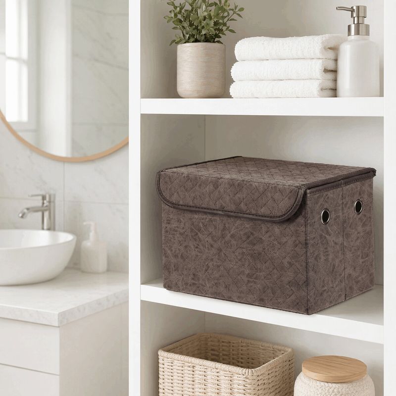 Kôš regálový, látkový s vekom, sivá farba, DT3012 GREY-M