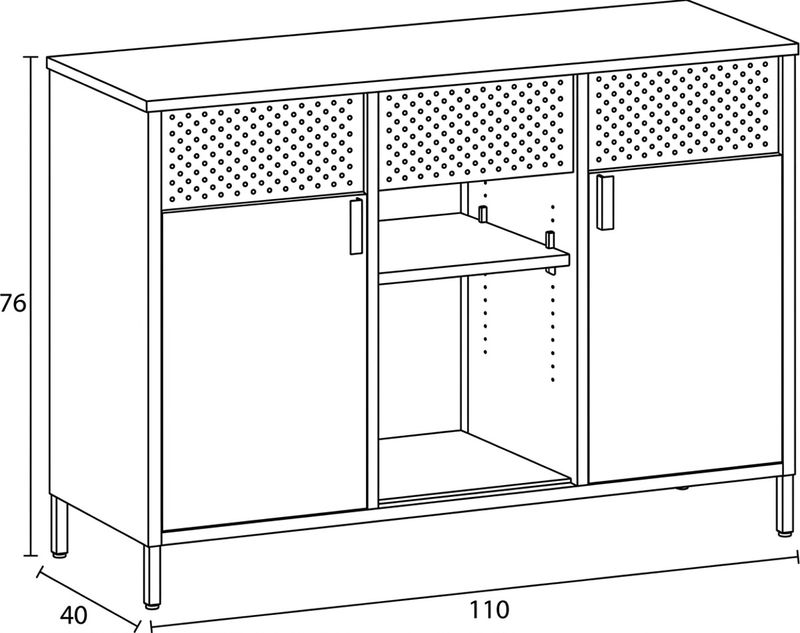 Komoda 110x40x76cm, kov, biela, AUK-E1420 WT