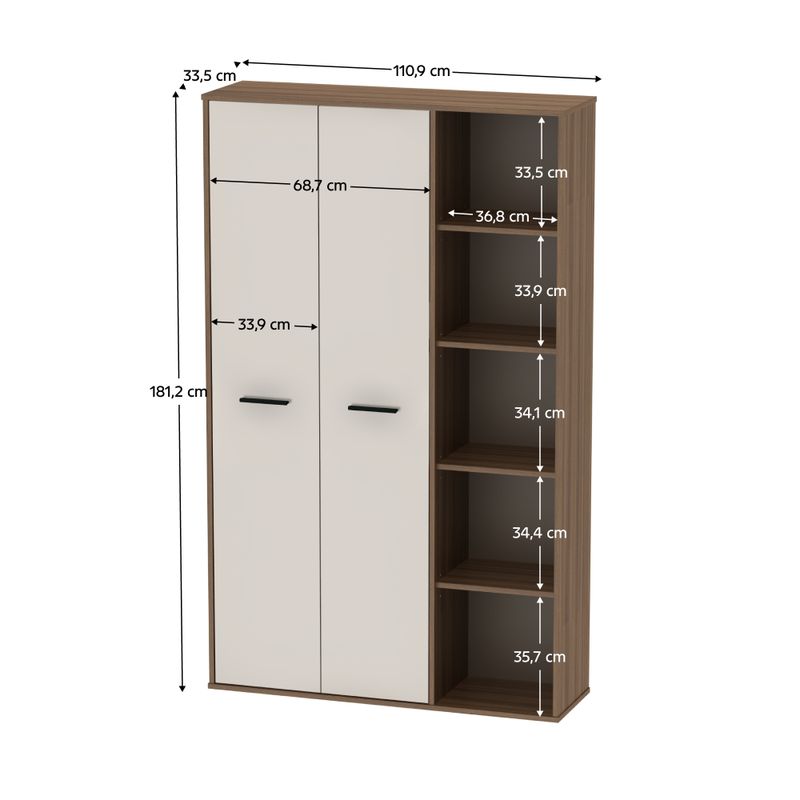 Skriňa s regálom, 111cm, orech tabacco, kašmír, MAURUS NEW MA52