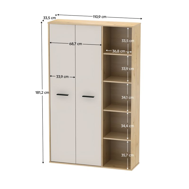 Skriňa s regálom, 111cm, dub artisan, kašmír, MAURUS NEW MA52