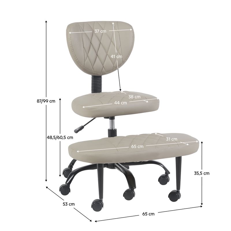 Ergonomická kľakačka, 44cm, sivohnedá Taupe ekokoža, čierny kov, SAMER