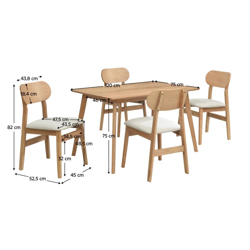 Jedálenský set 1+4, 120x75, dub prírodný, béžová látka, FALEN