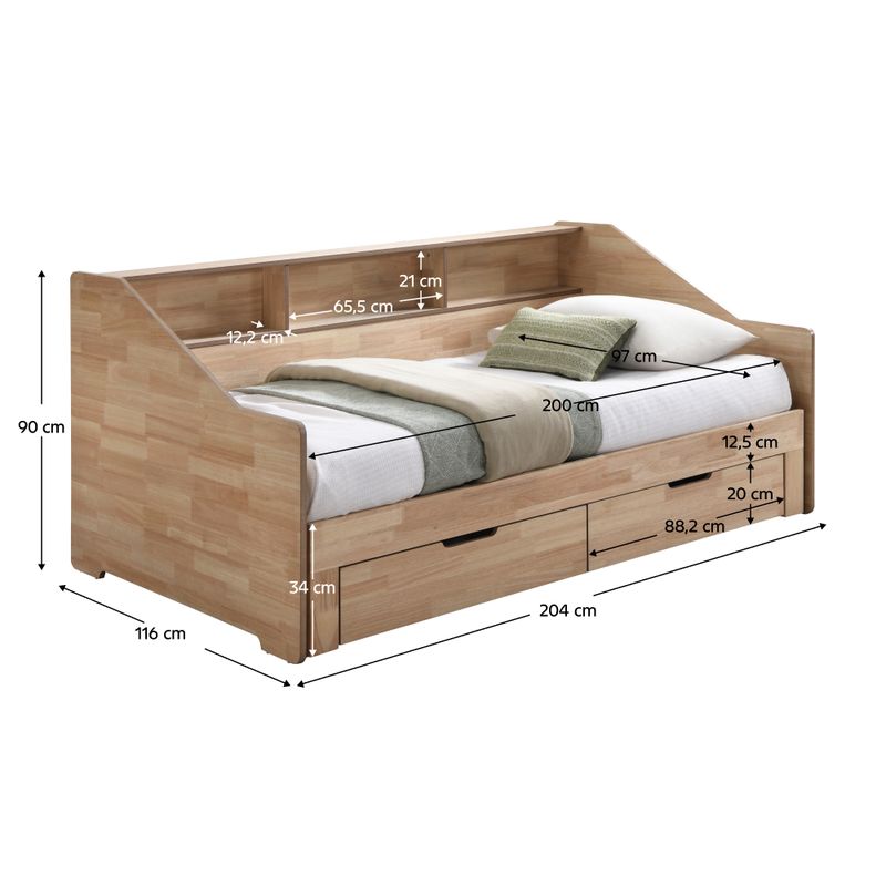 Rozkladacia posteľ s úložným priestorom, 90-180x200, prírodná, MONETA