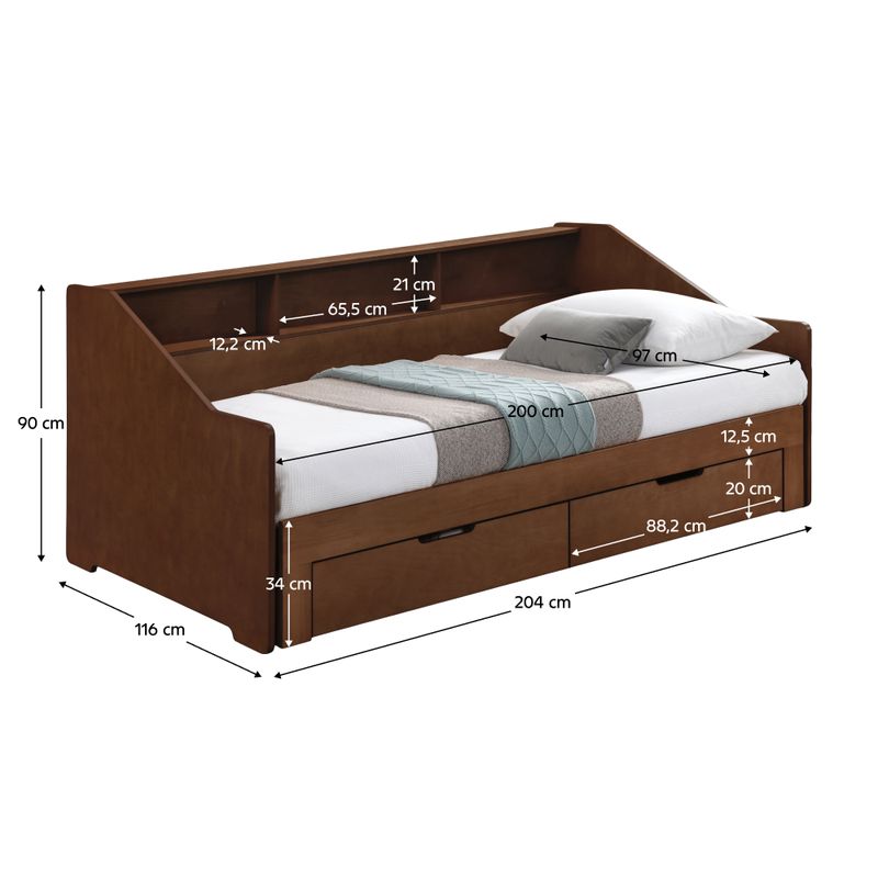 Rozkladacia posteľ s úložným priestorom, 90-180x200, orech, MONETA