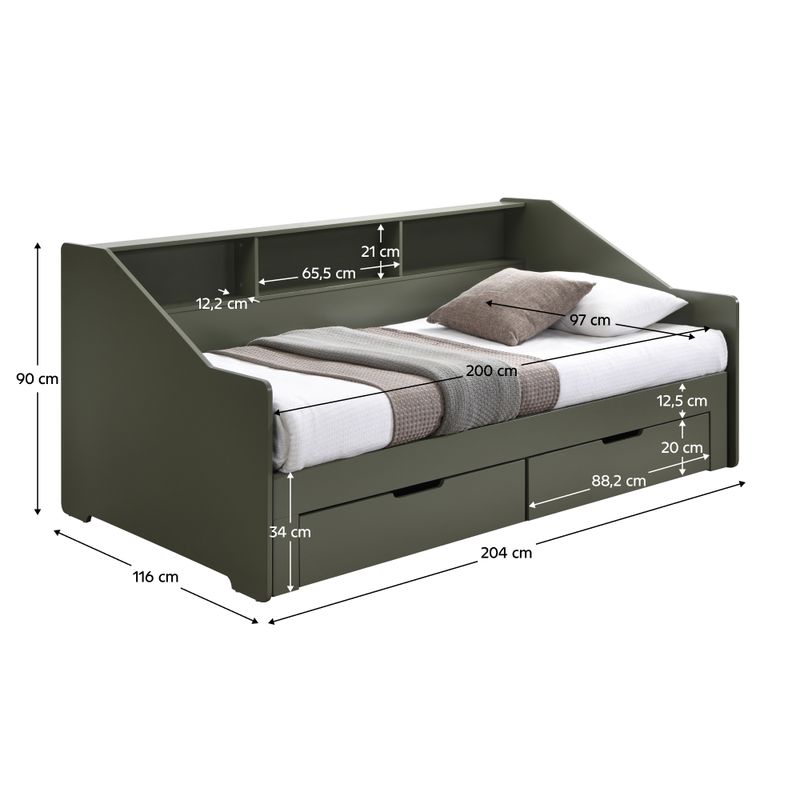 Rozkladacia posteľ s úložným priestorom, 90-180x200, sivozelená, MONETA
