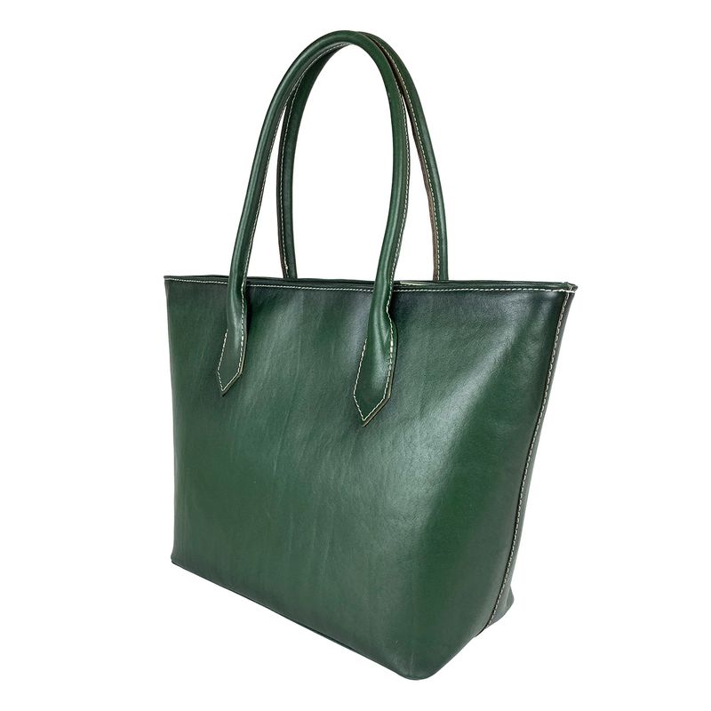 Kožená dámska kabelka SHOPPER ručne tamponovaná a tieňovaná v zelenej farbe
