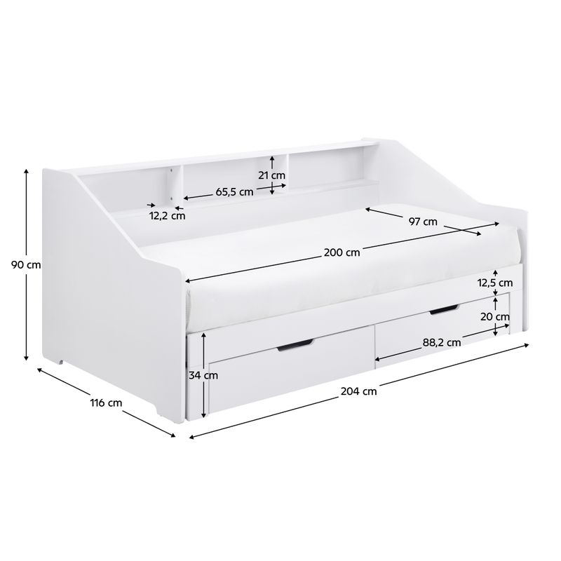 Rozkladacia posteľ s úložným priestorom, 90-180x200, biela, MONETA