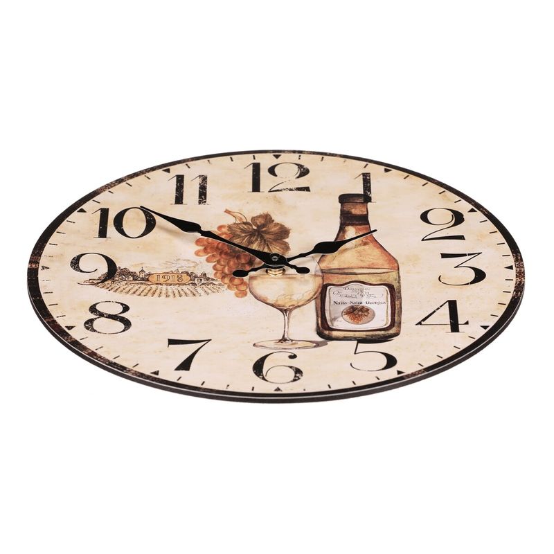 Hodiny nástenné, MDF, biele víno, 34cm, HA1657