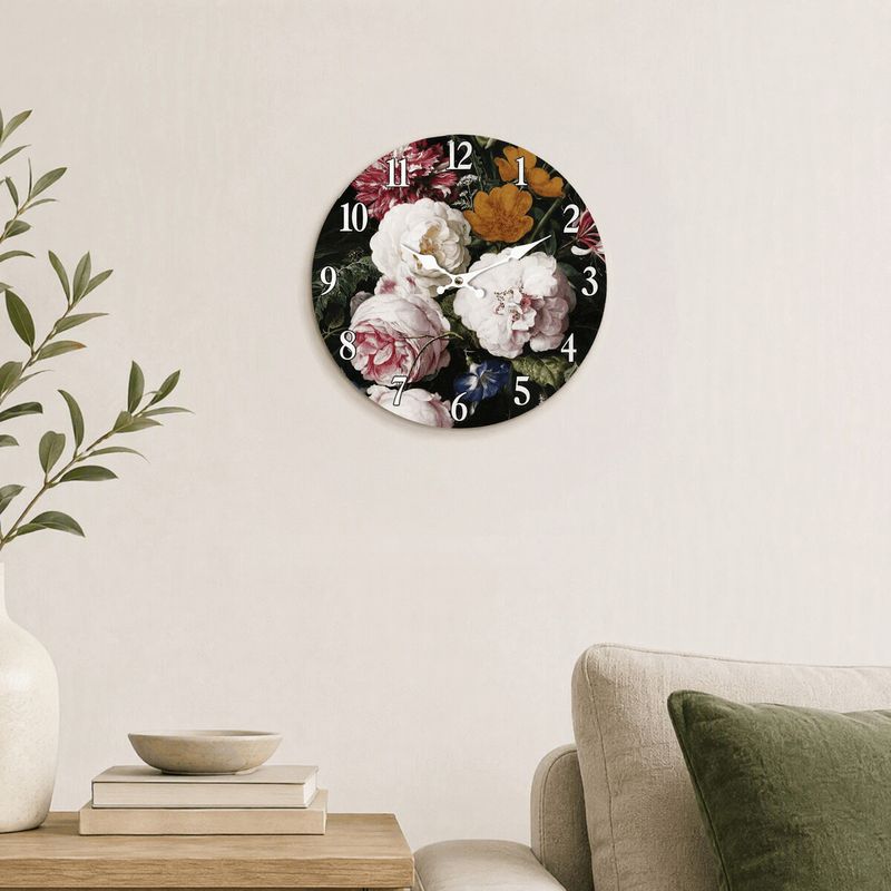 Hodiny nástenné, MDF, kvetinový motív, 34cm, HA1706