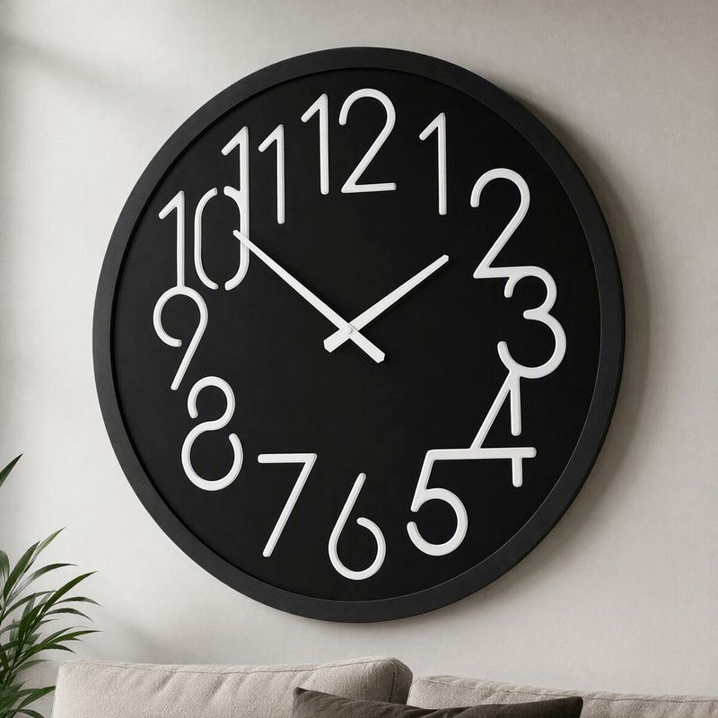 Hodiny nástenné, MDF, čierne, 60cm, HW4023 BK