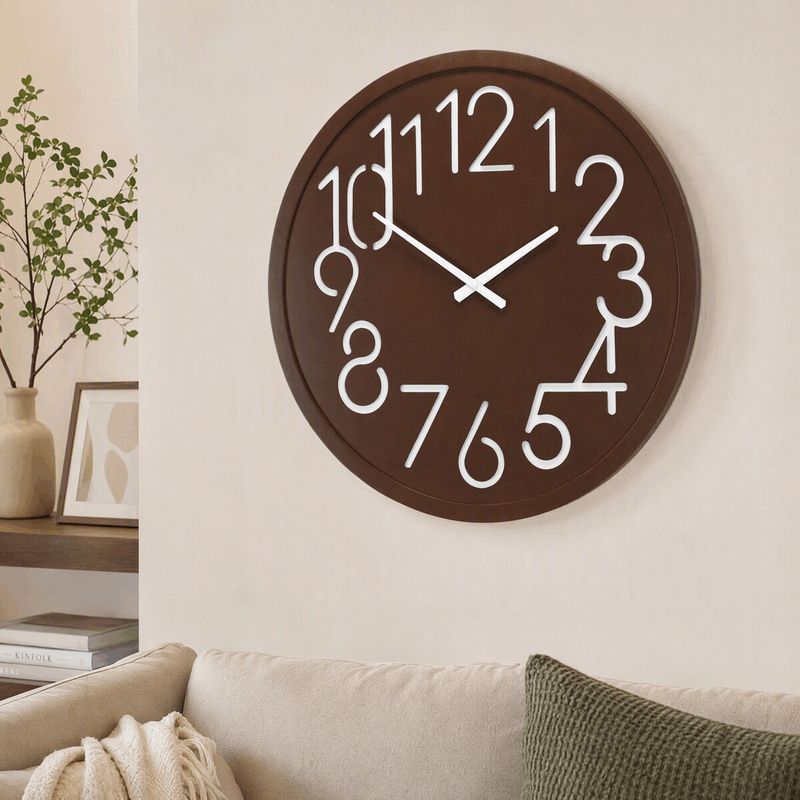 Hodiny nástenné, MDF, hnedé, 60cm, HW4023 BRN
