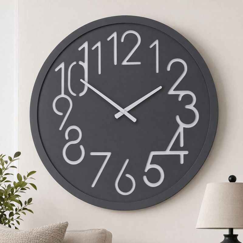 Hodiny nástenné, MDF, tmavosivé, 60cm, HW4023 GREY-DK