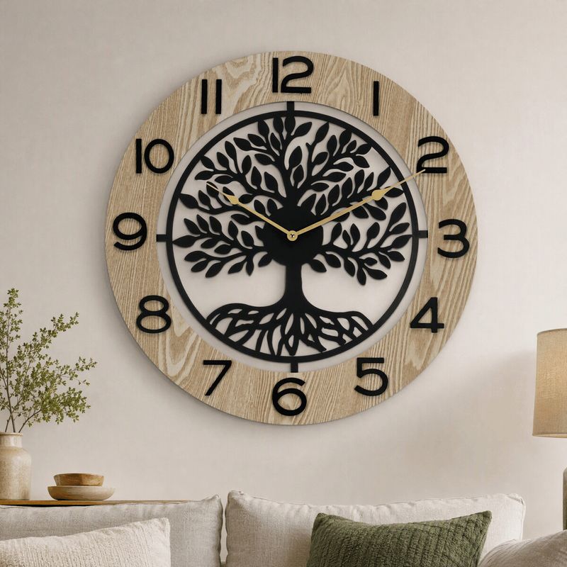 Hodiny nástenné, MDF a kov, strom života, 60cm, HW4024