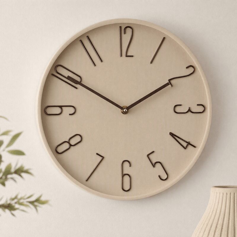 Hodiny nástenné, plastové, zlaté číslice, krémové, 30cm, HW4027 CRM