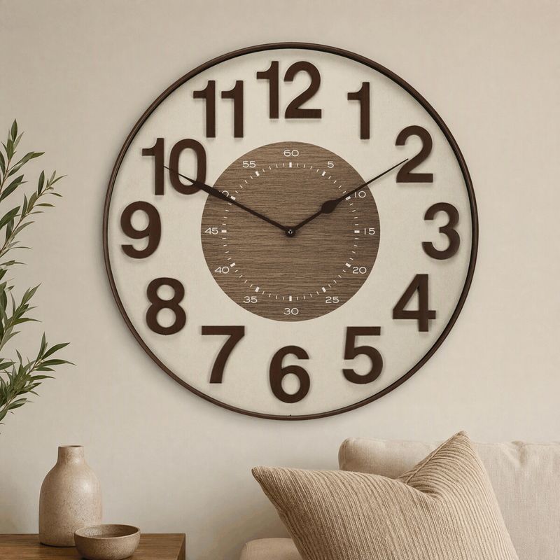 Hodiny nástenné, plastové, s minútami, bielo-hnedé, 61cm, HW4028