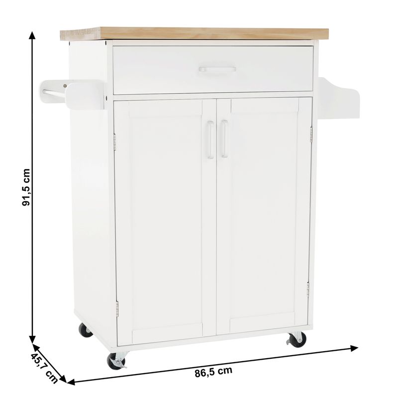 Servírovací vozík, 86cm, biely, prírodný, JOSELYN