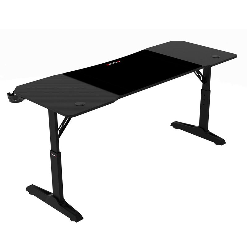 Pevný herný stôl 160x60cm, nastaviteľná výška, melamín, carbon, LT-H1116 BK