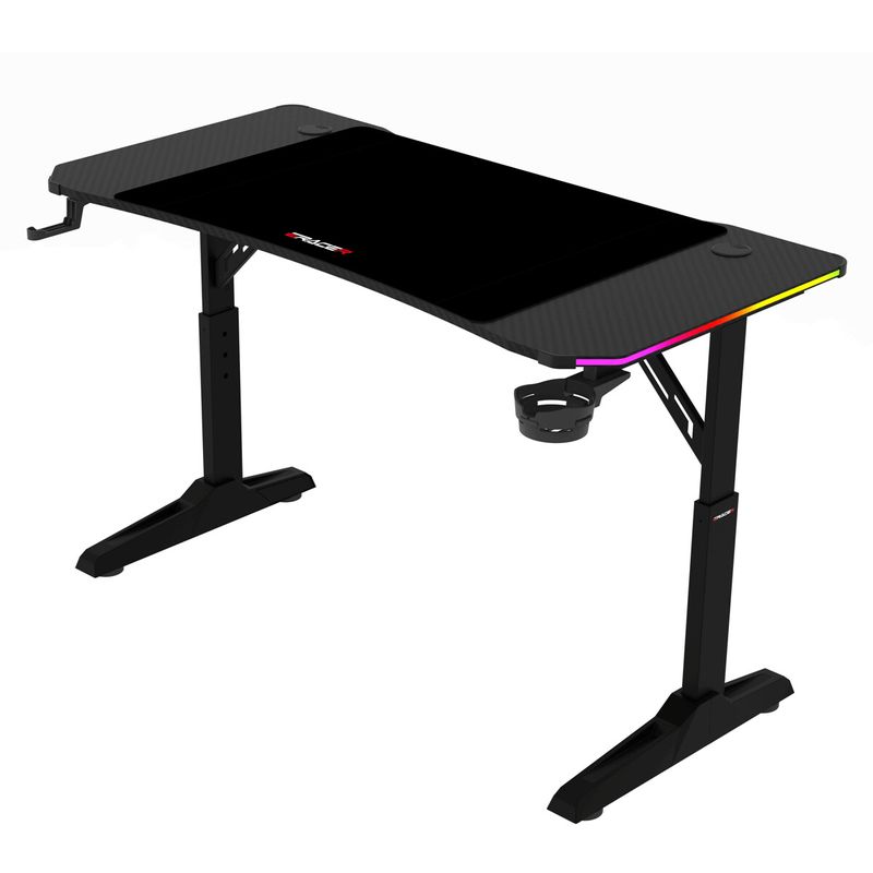 Pevný herný stôl 120x60cm, RGB LED, nastaviteľná výška, melamín, carbon, LT-H1212 BK