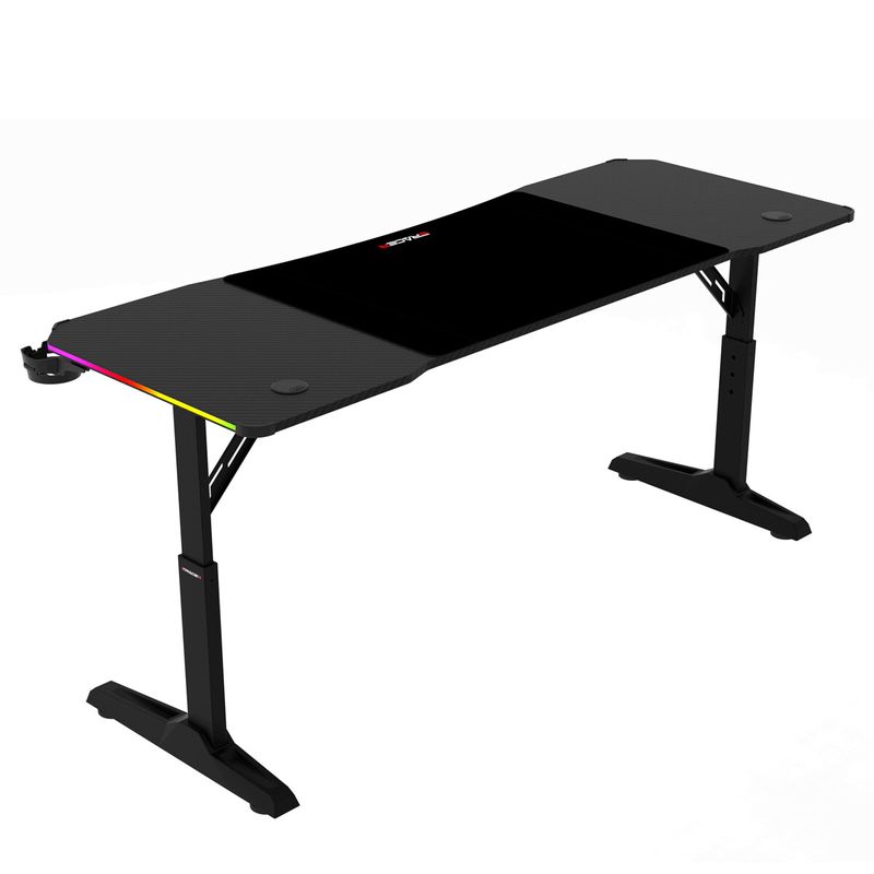 Pevný herný stôl 160x60cm, RGB LED, nastaviteľná výška, melamín, carbon, LT-H1216 BK