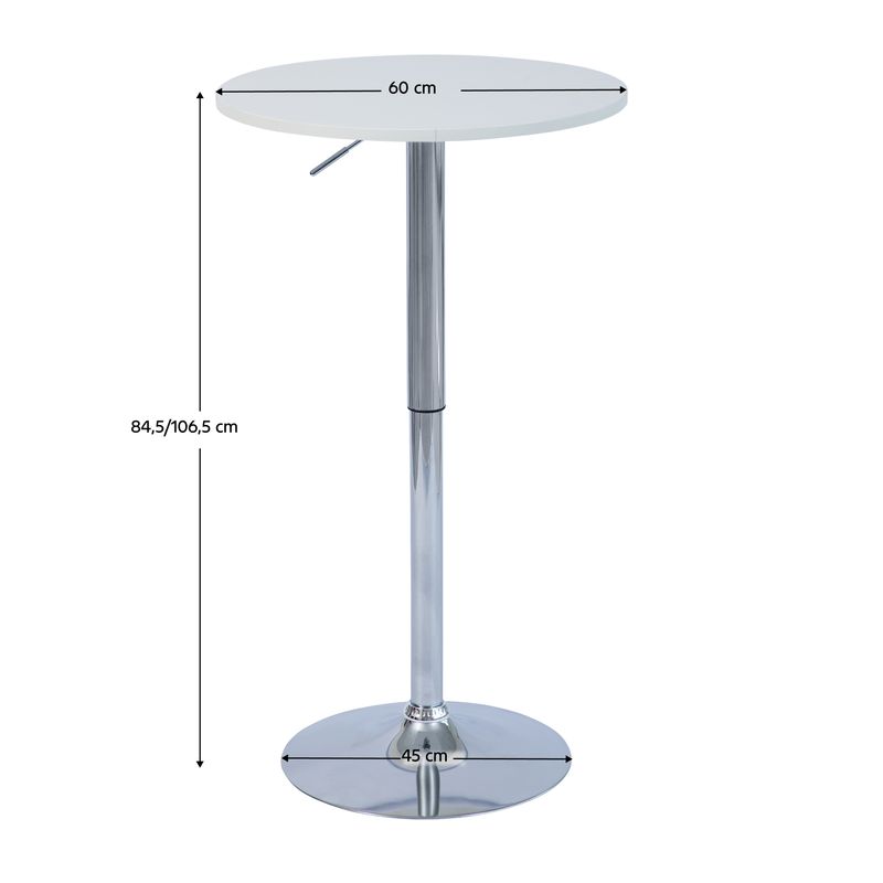 Barový stôl, 60cm, nastaviteľný, biely, chróm, BRANY 3 NEW