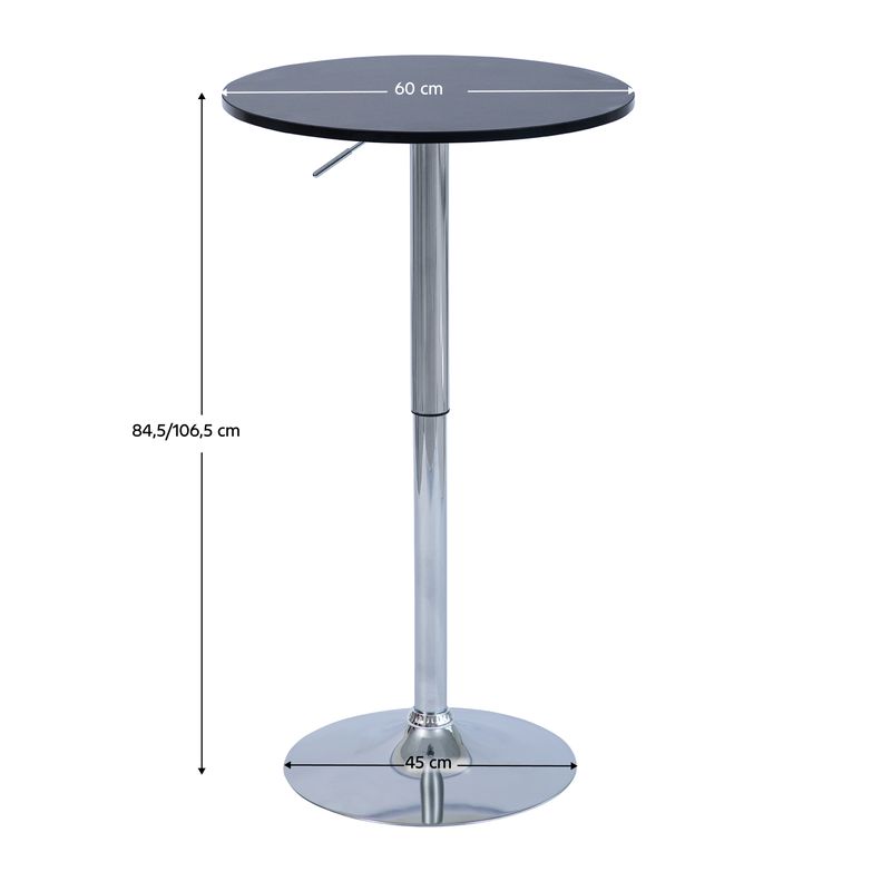 Barový stôl, 60cm, nastaviteľný, čierny, chróm, BRANY 3 NEW