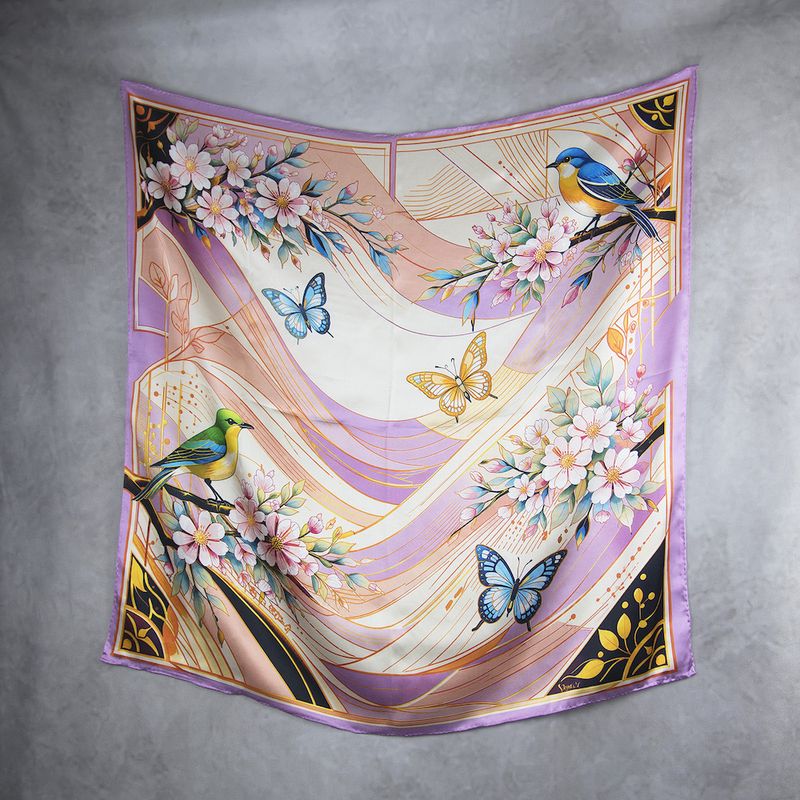 Módna hodvábna šatka JARNÁ ZÁHRADA – RUŽOVÁ, 90 x 90cm, MADE IN SLOVAKIA
