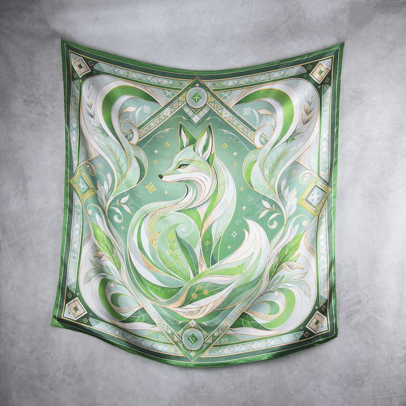 Módna hodvábna šatka LÍŠKA – ZELENÁ, 90 x 90cm, MADE IN SLOVAKIA