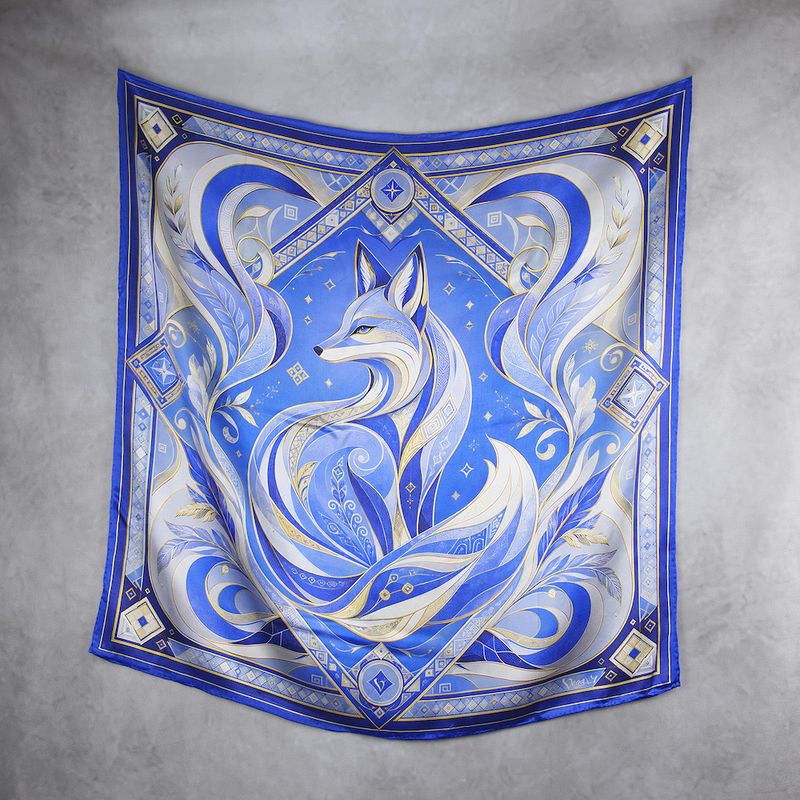 Módna hodvábna šatka LÍŠKA – MODRÁ, 90 x 90cm, MADE IN SLOVAKIA