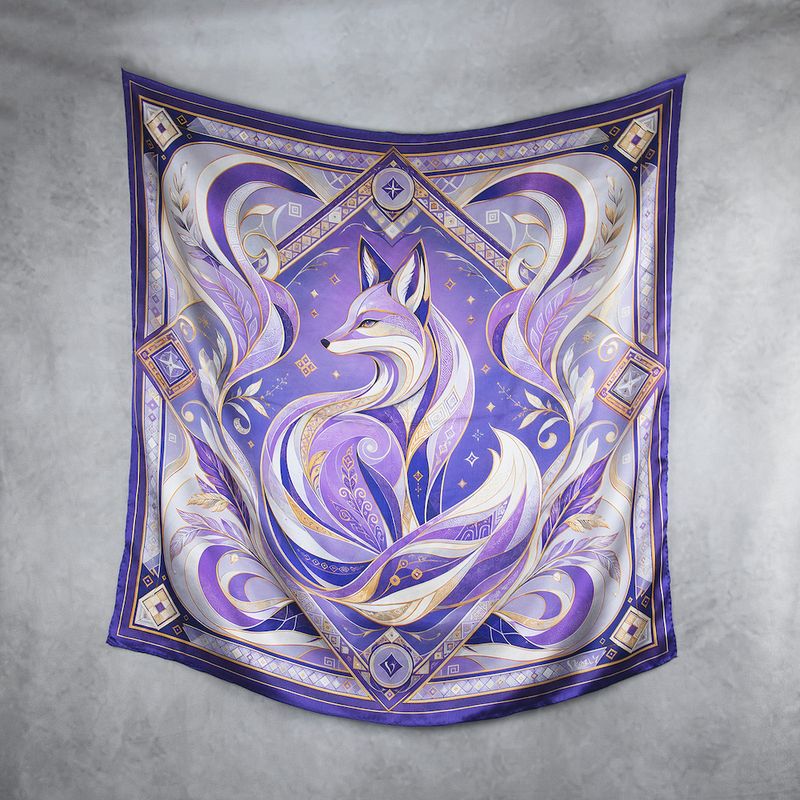 Módna hodvábna šatka LÍŠKA – PURPUROVÁ, 90 x 90cm, MADE IN SLOVAKIA
