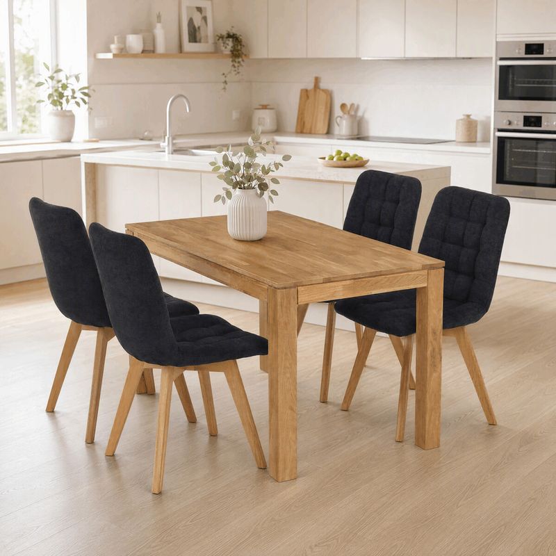 Jedálenský set so 4 stoličkami Deneb, 140x80cm, čierna, masív dub, ASE-1040 BK2