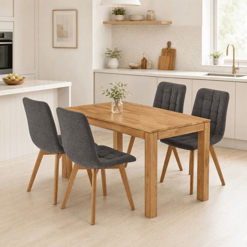 Jedálenský set so 4 stoličkami Deneb, 140x80cm, sivá, masív dub, ASE-1040 GREY2