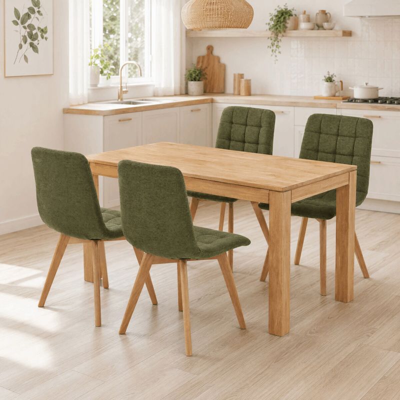 Jedálenský set so 4 stoličkami Deneb, 140x80cm, zelená, masív dub, ASE-1040 GRN2