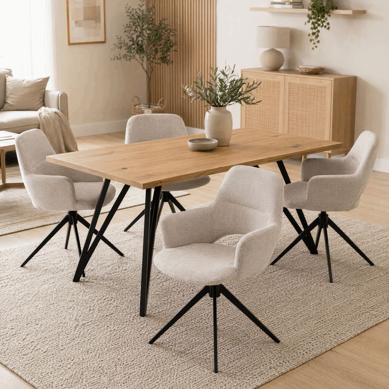 Jedálenský set so 4 stoličkami Polaris, 160x90cm, krémová, masív dub, ASE-1041 CRM2