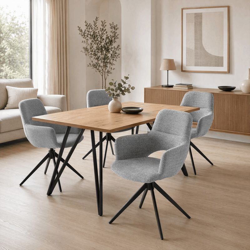 Jedálenský set so 4 stoličkami Polaris, 160x90cm, sivá, masív dub, ASE-1041 GREY2